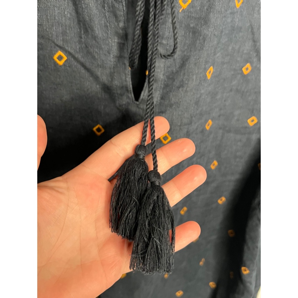 Garnet Hill Embroidered Linen Popover Dress Blue Flax Embroidered Tassel Size 12 - Picture 5 of 13